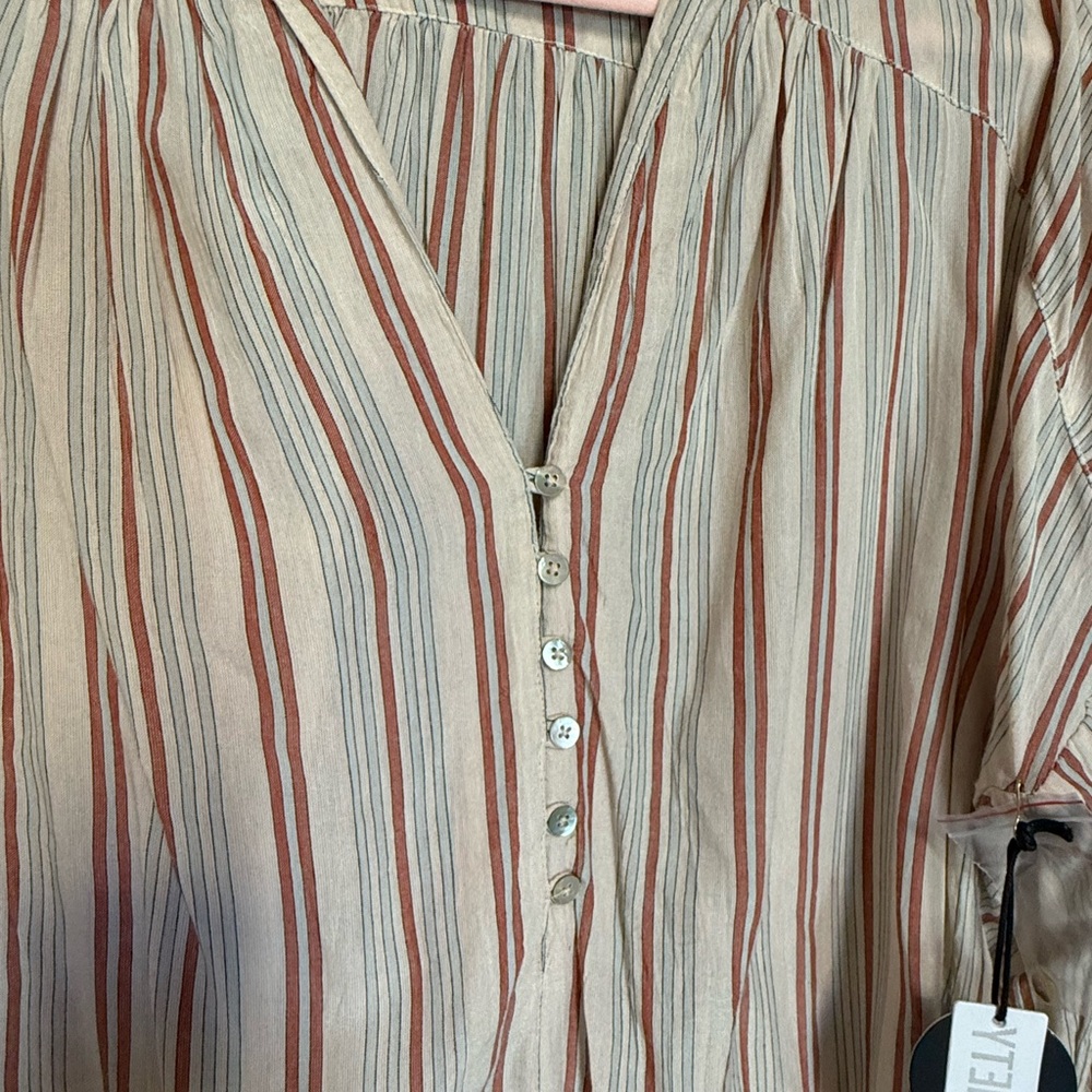 Amuse Society Beige and Rust Striped Blouse
